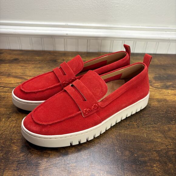 Vionic Women Size 9 Shoes Uptown Penny Loafers Red Suede Flexible Comfort Travel - Picture 3 of 8
